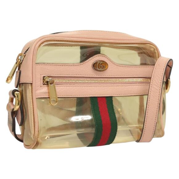 GUCCI Web Sherry Line Shoulder Bag Vinyl Clear Red Green - Picture 1 of 16